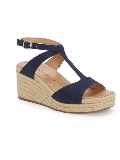 Lucky Brand Valki Womens Leather Ankle Strap Wedge Sandals In Blue