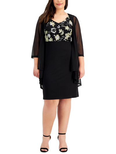 Connected Apparel Plus Womens Sheer Midi Two Piece Dress In Black