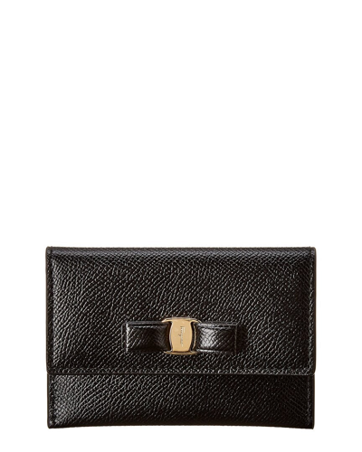 Ferragamo Vara Bow Leather Card Case In Black