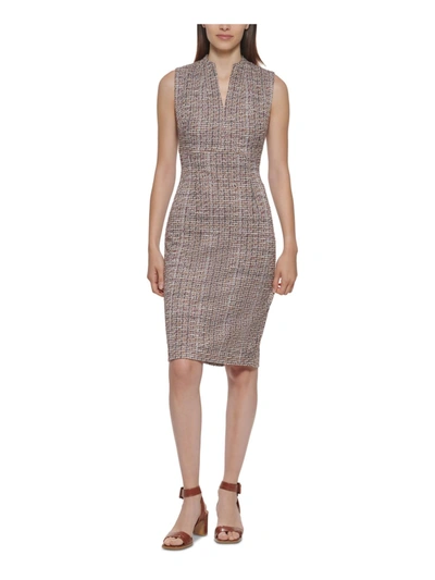 Calvin Klein Womens Tweed Midi Sheath Dress In Multi