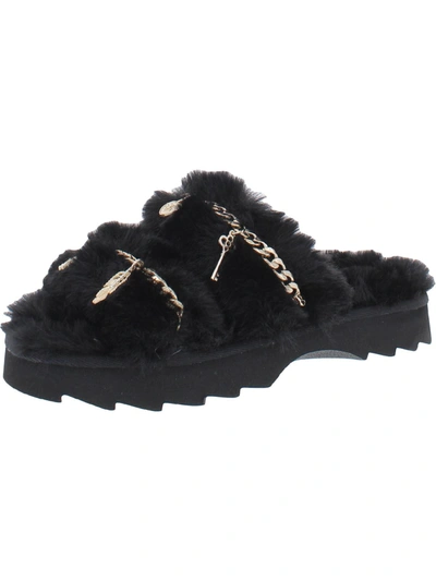 Wild Pair Paiygef Womens Faux Fur Slip On Slide Sandals In Black