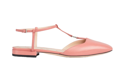 Pre-owned Gucci Double G Ballet Flats Pink Leather (women's)