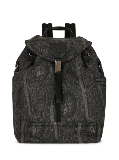 Etro Paisley Backpack With  Logo And Pegaso In Black