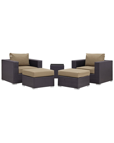 Modway Convene 5-piece Outdoor Patio Sectional Set In Brown