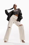 Asos Design Dad Jeans In Neutral With Knee Rips In Stone