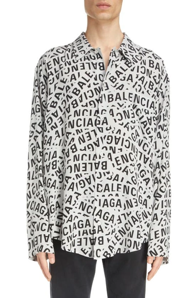 Balenciaga Logo Strips Long Sleeve Cupro Blend Button-up Shirt In White