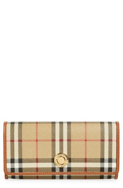 Burberry Check And Leather Continental Wallet In Cream