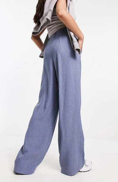 Asos Design Wide Leg Dad Trousers In Blue