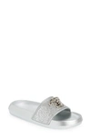 Versace Women's Embellished Logo Slide Sandals In Silver