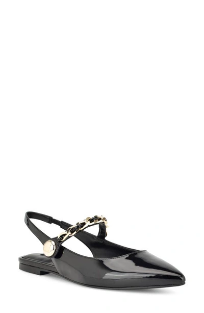 Nine West Brulia Slingback Pointed Toe Flat In Black Patent