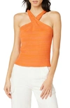 Hudson Twist Crossover Rib Halter Tank In Papaya/ Spark