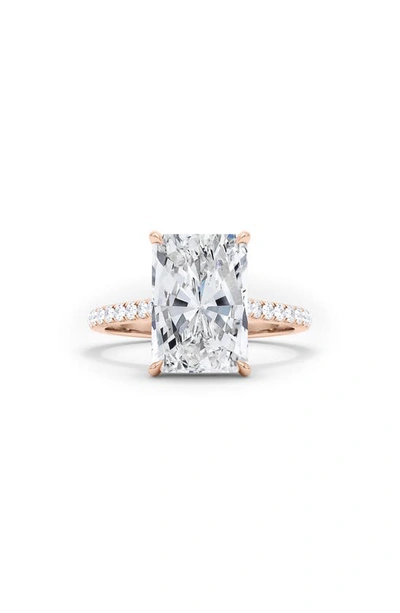 Hautecarat Radiant Cut Lab Created Diamond & Pavé 18k Gold Ring In 18k Rose Gold