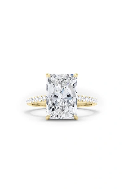 Hautecarat Radiant Cut & Pavé Lab Created Diamond 18k Gold Ring In 18k Yellow Gold