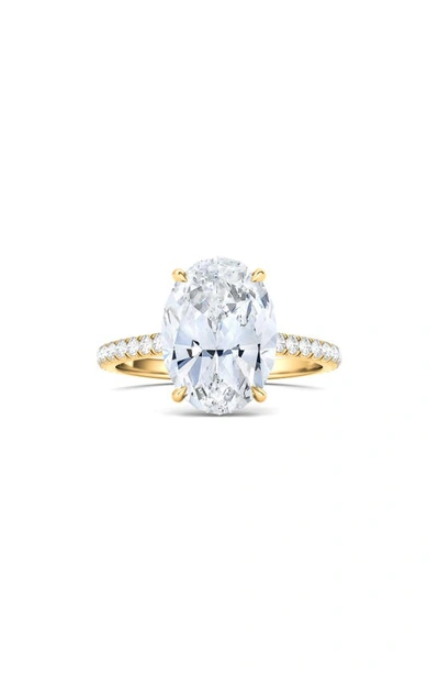 Hautecarat Oval Cut & Pavé Lab Created Diamond 18k Gold Ring In 18k Yellow Gold