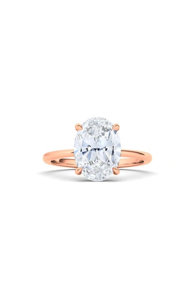 Hautecarat Oval Cut Lab Created Diamond 18k Gold Ring In 18k Rose Gold