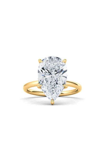 Hautecarat Pear Cut Lab Created Diamond 18k Gold Ring In 18k Yellow Gold