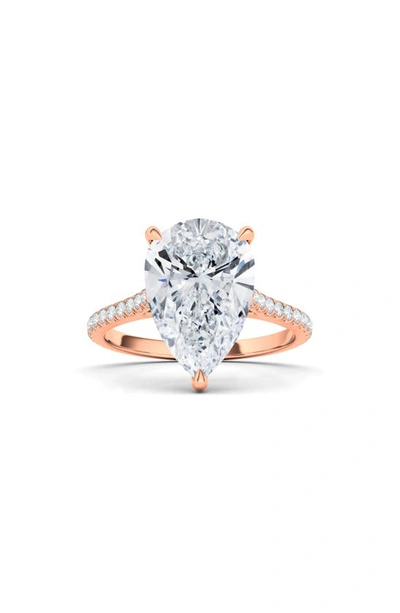 Hautecarat Pear Cut & Pavé Lab Created Diamond 18k Gold Ring In 18k Rose Gold