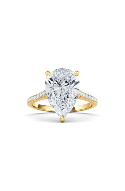 Hautecarat Pear Cut & Pavé Lab Created Diamond 18k Gold Ring In 18k Yellow Gold