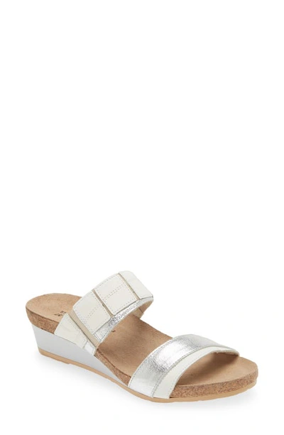 Naot Royalty Slide Sandal In Soft White/ Soft Silver