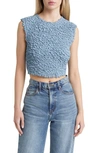 Open Edit Textured Top In Blue Chambray