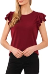 Cece Double Ruffle Knit Top In Wine