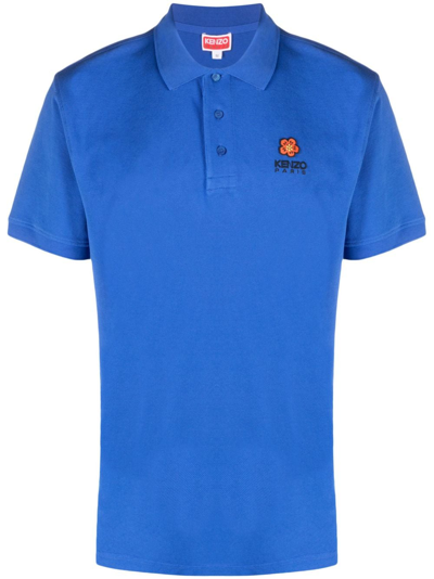 Kenzo Logo-embroidered Cotton Polo Shirt In Blue