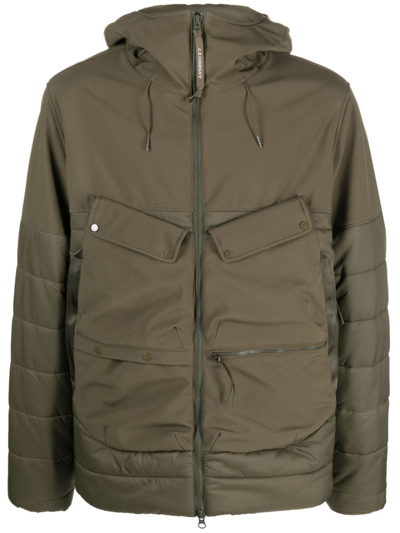 C.p. Company Goggle-detail Padded Hooded Jacket In Green