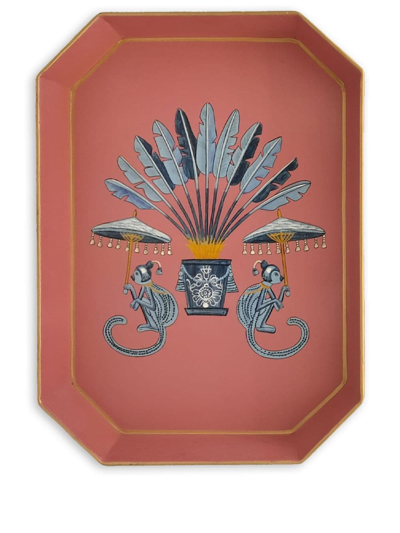 Les-ottomans Fauna Hand-painted Iron Tray In Pink