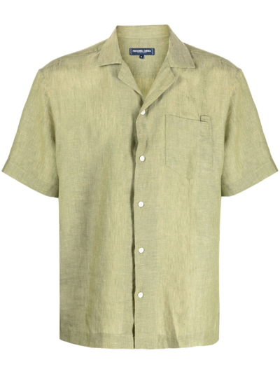 Frescobol Carioca Cuban-collar Linen Shirt In Green