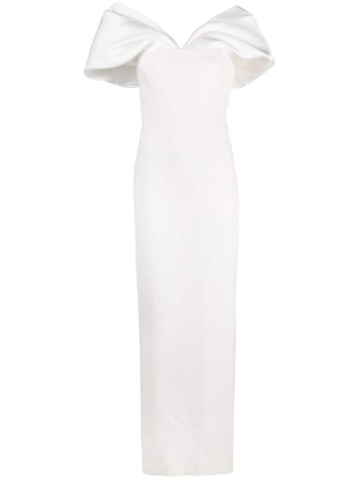 Solace London Dakota Off-the-shoulder Crepe And Satin-twill Gown In Ivory