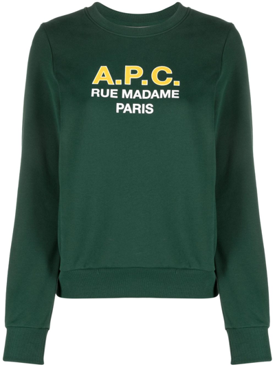 Apc Madame Logo-print Cotton Sweatshirt In Dark Green