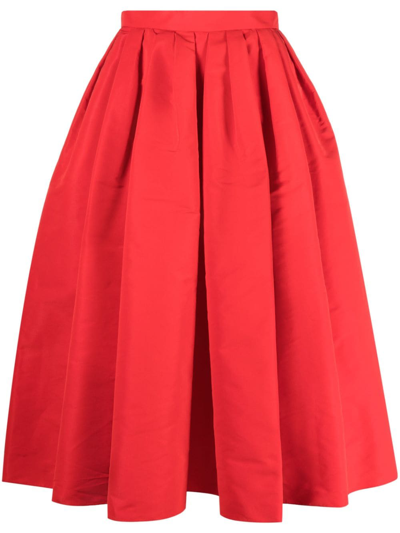 Alexander Mcqueen Pleated Faille Midi Skirt In Red