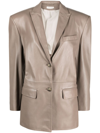 THE MANNEI JAFR SMOCKED LEATHER BLAZER