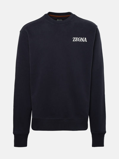 Zegna Raised-logo Crew-neck Sweatshirt In Blue