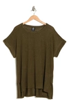 Bobeau Stripe Side Slit T-shirt In Olive