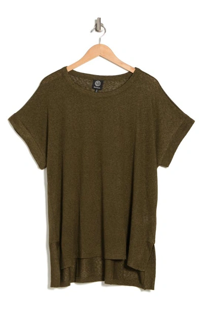 Bobeau Stripe Side Slit T-shirt In Olive
