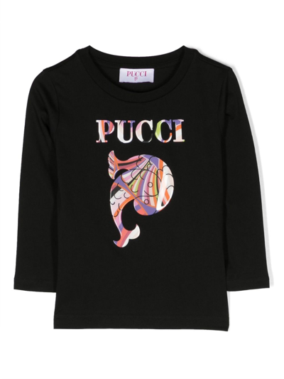 Pucci Junior Kids' Logo-print Long-sleeved T-shirt In Black
