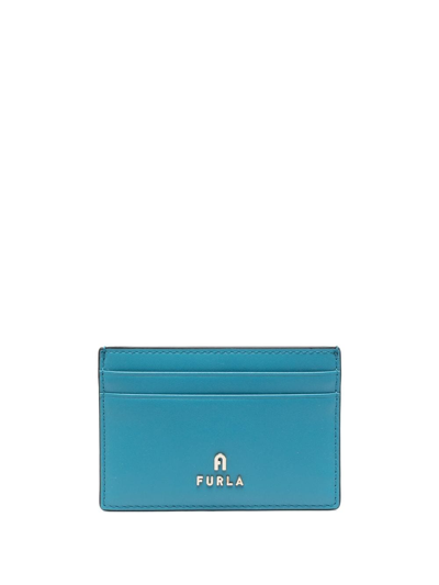 Furla Small Camelia Leather Card Holder In Blue