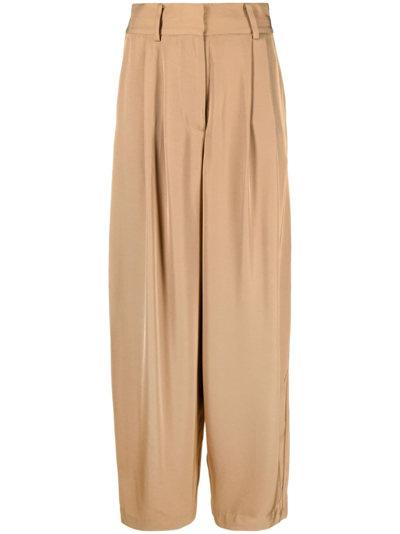By Malene Birger Pleated High-waisted Trousers In Brown