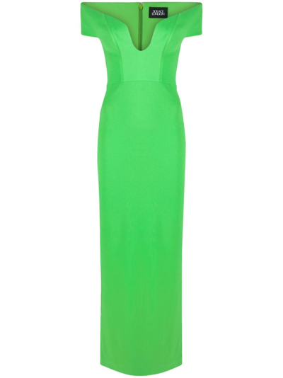 Solace London Marlowe Off-the-shoulder Crepe Gown In Green