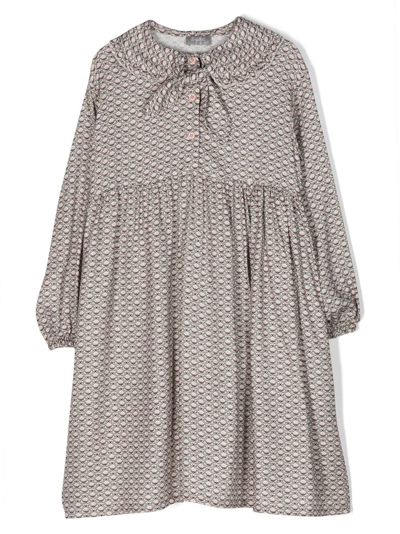 Il Gufo Kids' Monogram-pattern Dress In Neutrals