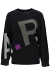 Apc A.p.c. Sweater In Virgin Wool With Logo Pattern In Noir (black)