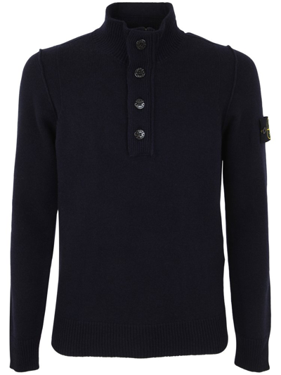 Stone Island Logo Patch Buttoned Sweater In Black