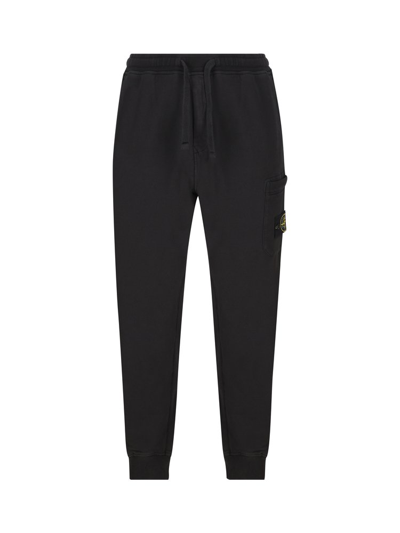 Stone Island Logo Patch Drawstring Track Trousers In Black