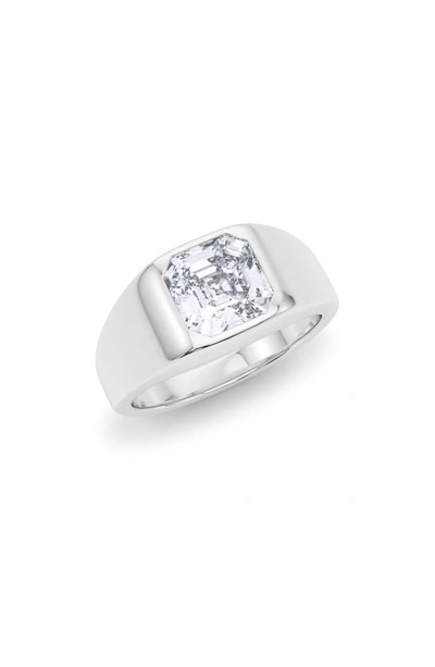 Hautecarat Asscher Cut Lab Created Diamond Signet Ring In 18k White Gold