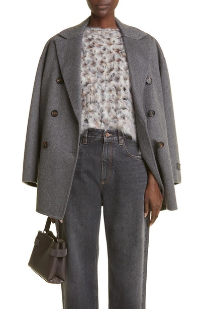 Brunello Cucinelli Cashmere Double-breasted Coat In Dark Grey