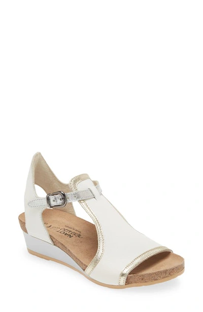 Naot Fiona Wedge Sandal In White/ Gold/ Silver