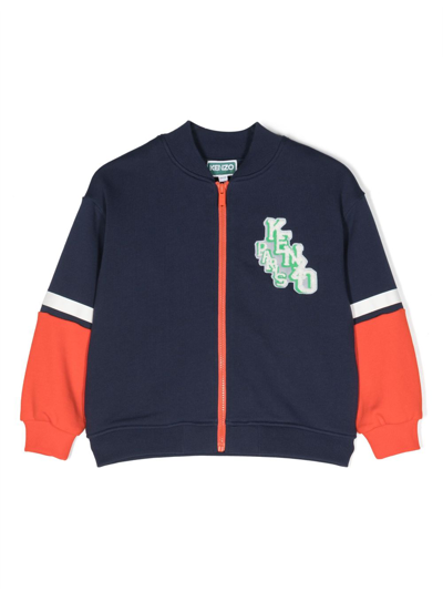 Kenzo Kids' Logo-patch Zip-up Sweatshirt In Blue