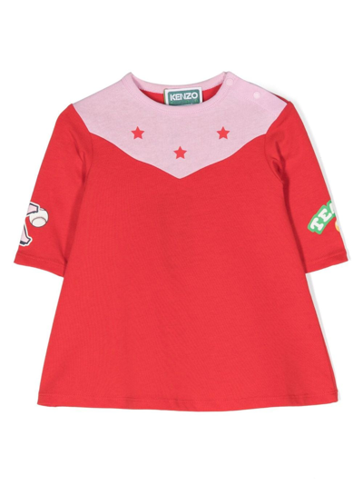 Kenzo Babies' Star-print Detail Cotton Dress In Red