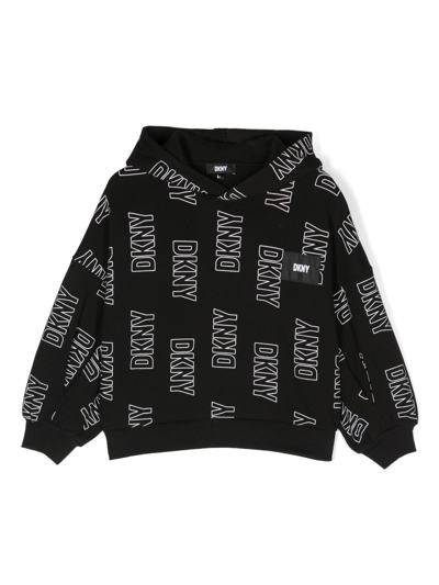 Dkny Kids' Logo-print Cotton Hoodie In Black